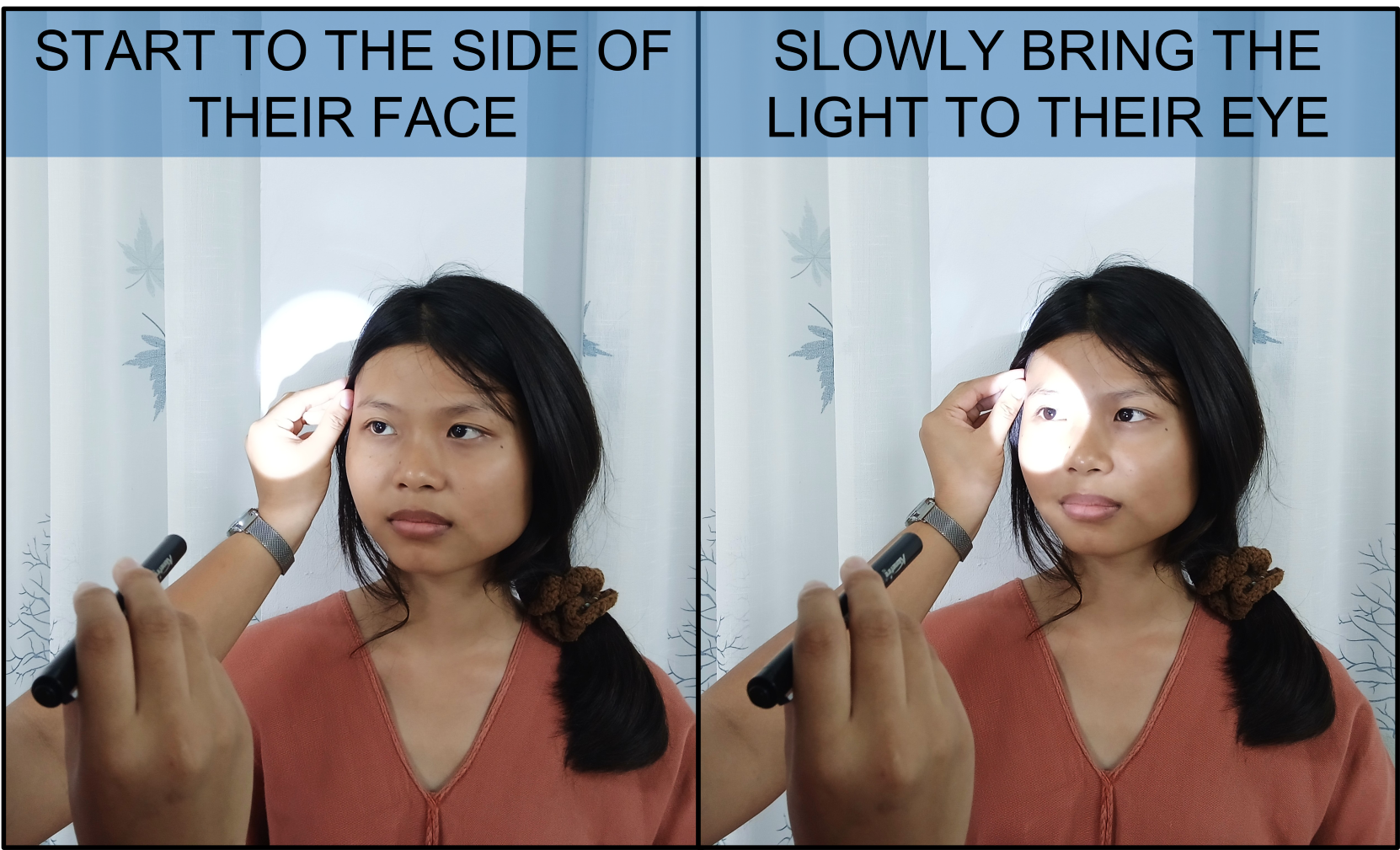 Checking eyes with a light Checking eyes with a light