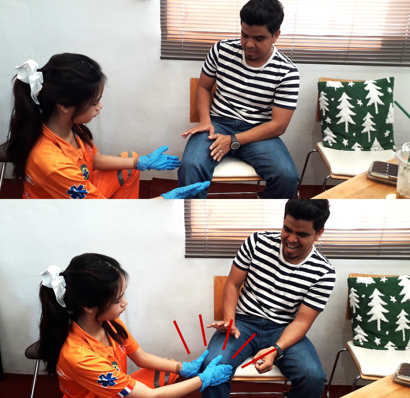 Patient with a knee tender to touch